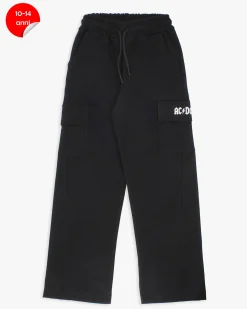 ACDC - PANTALONE  TUTA NERO CON TASCONI WIDE LEG PER RAGAZZA