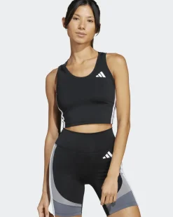 ADIDAS - CANOTTA SPORTIVA CORTA DONNA NERA CON BANDE BIANCHE TRAIN ESSENTIALS 3-STRIPES - JF8915