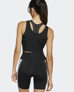 ADIDAS - CANOTTA SPORTIVA CORTA DONNA NERA CON BANDE BIANCHE TRAIN ESSENTIALS 3-STRIPES - JF8915