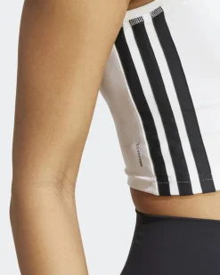 ADIDAS - CANOTTA SPORTIVA CORTA DONNA BIANCA CON BANDE NERE TRAIN ESSENTIALS 3-STRIPES - JF8916