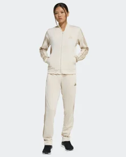 ADIDAS - COMPLETO TUTA BEIGE DA DONNA CON FELPA FULL ZIP 3 STRISCE - KB8162