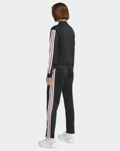 ADIDAS - COMPLETO TUTA NERO DA DONNA CON FELPA FULL ZIP 3 STRISCE - KQ7578
