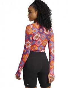 ADIDAS - Crop top a maniche lunghe con stampa floreale rossa