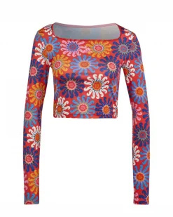 ADIDAS - Crop top a maniche lunghe con stampa floreale rossa