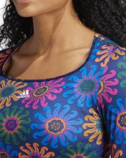 ADIDAS - Crop top a maniche lunghe con stampa floreale blu