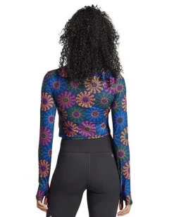 ADIDAS - Crop top a maniche lunghe con stampa floreale blu
