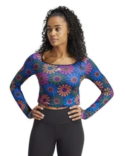 ADIDAS - Crop top a maniche lunghe con stampa floreale blu