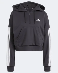 ADIDAS - FELPA CON CAPPUCCIO ESSENTIALS 3-STRIPES FRENCH TERRY QUARTER-ZIP HOODIE  NERA  DA DONNA - JN1956