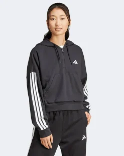 ADIDAS - FELPA CON CAPPUCCIO ESSENTIALS 3-STRIPES FRENCH TERRY QUARTER-ZIP HOODIE  NERA  DA DONNA - JN1956