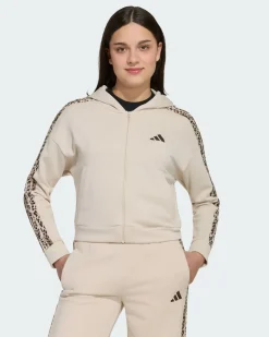 ADIDAS - FELPA CON CAPPUCCIO FULL ZIP JUNIOR ( 9-15 ANNI) AN 3S FT FZ  BEIGE CON DETTAGLI LEOPARDATI,  KC7205
