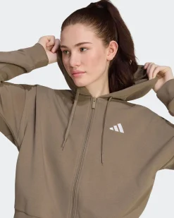 ADIDAS -FELPA CON CAPPUCCIO  FULL ZIP  3S FT FZ HD MARRONE DA DONNA, KF8322