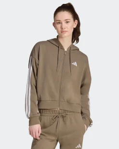ADIDAS -FELPA CON CAPPUCCIO  FULL ZIP  3S FT FZ HD MARRONE DA DONNA, KF8322