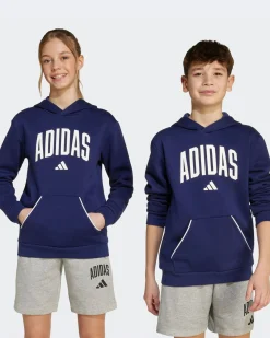 ADIDAS - FELPA CON CAPPUCCIO JUNIOR BLU E BIANCA COLLEGE OVERHEAD FLEECE HOODIE - JV7338