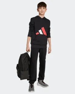 ADIDAS - FELPA CON CAPPUCCIO  NERA CON BANDE BIANCHE E ROSSE ESSENTIALS HOODIE  -JY0301