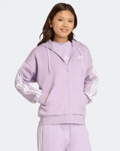 ADIDAS - FELPA  DONNA  FULL ZIP CON CAPPUCCIO LILLA ESSENTIALS 3- STRIPES FELPATA  -JY308