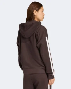 ADIDAS - FELPA  DONNA  FULL ZIP CON CAPPUCCIO MARRONE ESSENTIALS 3- STRIPES  - JY3082
