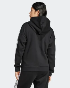 ADIDAS - FELPA  DONNA  FULL ZIP CON CAPPUCCIO NERA ESSENTIALS 3- STRIPES  - JE1283