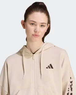 ADIDAS - FELPA FULL ZIP CON CAPPUCCIO SEASONALS ANIMAL BEIGE CON DETTAGLI LEOPARDATI DA DONNA, KH1547