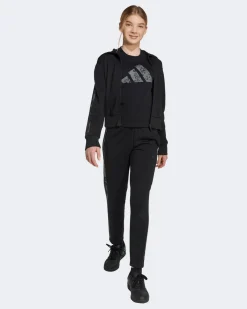 ADIDAS - FELPA FULL ZIP CON CAPPUCCIO RAGAZZA NERA CON 3 BANDE LEOPARDATE GRIGIE ESSENTIALS ANIMALIER 3-STRIPES FRENCH TERRY HOODIE  - KC5418