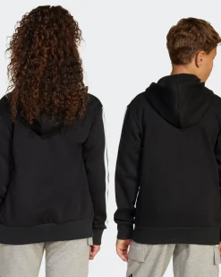 ADIDAS - FELPA JUNIOR ( 7-16 ANNI) CON CAPPUCCIO FULL ZIP NERA CON DETTAGLI BIANCHI, JD6494