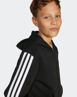 ADIDAS - FELPA JUNIOR ( 7-16 ANNI) CON CAPPUCCIO FULL ZIP NERA CON DETTAGLI BIANCHI, JD6494