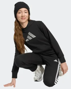 ADIDAS - FELPA NERA GRAPHIC HOODED PER RAGAZZI CON CAPPUCCIO - JV5267