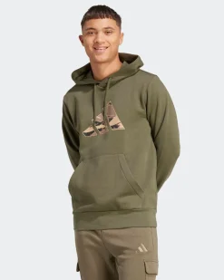 ADIDAS - FELPA UOMO CON CAPPUCCIO VERDE CON LOGO MIMETICO -JM6379