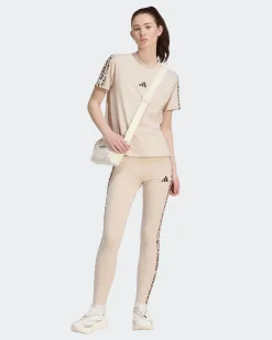 ADIDAS - LEGGINGS AOP 3S LEG BEIGE CON DETTAGLI LEOPARDATI,  KR7619