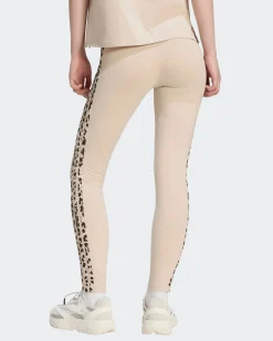 ADIDAS - LEGGINGS AOP 3S LEG BEIGE CON DETTAGLI LEOPARDATI,  KR7619