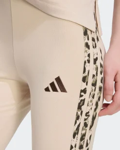 ADIDAS - LEGGINGS AOP 3S LEG BEIGE CON DETTAGLI LEOPARDATI,  KR7619