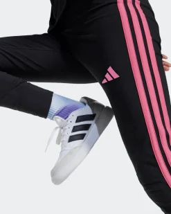 ADIDAS - LEGGINGS  JUNIOR ( 9-15 ANNI) TRE STRISCE NERI CON DETTAGLI FUXIA, JY0569