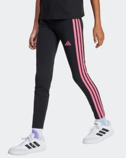ADIDAS - LEGGINGS  JUNIOR ( 9-15 ANNI) TRE STRISCE NERI CON DETTAGLI FUXIA, JY0569
