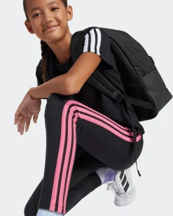 ADIDAS - LEGGINGS  JUNIOR ( 9-15 ANNI) TRE STRISCE NERI CON DETTAGLI FUXIA, JY0569