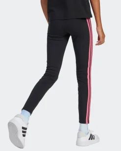 ADIDAS - LEGGINGS  JUNIOR ( 9-15 ANNI) TRE STRISCE NERI CON DETTAGLI FUXIA, JY0569