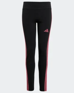 ADIDAS - LEGGINGS  JUNIOR ( 9-15 ANNI) TRE STRISCE NERI CON DETTAGLI FUXIA, JY0569