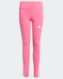 ADIDAS - LEGGINGS  JUNIOR ( 9-15 ANNI) TRE STRISCE ROSA CON DETTAGLI BIANCHI- JY07319