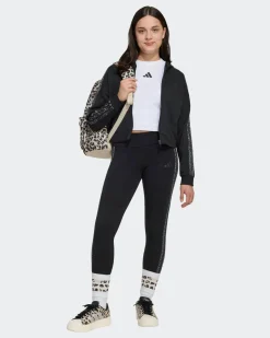 ADIDAS - LEGGINGS JUNIOR ( DA 9 A 15 ANNI) AN 3S NERI CON DETTAGLI LEOPARDATI,  KC7207