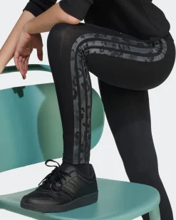 ADIDAS - LEGGINGS JUNIOR NERI  CON 3 STRISCE ANIMALIER - KC5451
