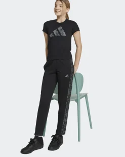 ADIDAS - LEGGINGS JUNIOR NERI CON 3 STRISCE ANIMALIER FRENCH TERRY  - KC5412