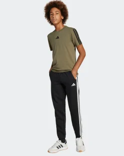 ADIDAS - PANTALONI JUNIOR NERI CON 3 BANDE BIANCHE ESSENTIALS 3-STRIPES FLEECE PANTS - JJ3540