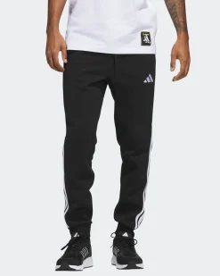 ADIDAS - PANTALONI TUTA DA UOMO NERI  ESSENTIALS 3 - STRIPES FELPATI  -JD1861