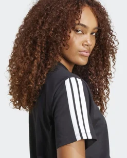 ADIDAS - T-SHIRT DONNA MEZZA MANICA ESSENTIALS 3-STRIPES NERA CON BANDE BIANCHE-JM2393