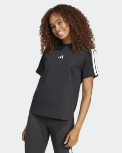 ADIDAS - T-SHIRT DONNA MEZZA MANICA ESSENTIALS 3-STRIPES NERA CON BANDE BIANCHE-JM2393