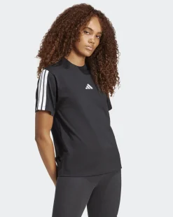 ADIDAS - T-SHIRT DONNA MEZZA MANICA ESSENTIALS 3-STRIPES NERA CON BANDE BIANCHE-JM2393
