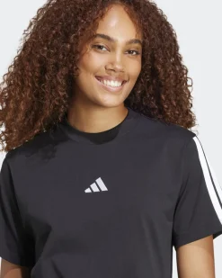 ADIDAS - T-SHIRT DONNA MEZZA MANICA ESSENTIALS 3-STRIPES NERA CON BANDE BIANCHE-JM2393