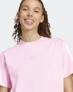 ADIDAS - T-SHIRT DONNA MEZZA MANICA ESSENTIALS 3-STRIPES ROSA CON BANDE BIANCHE- JM2398