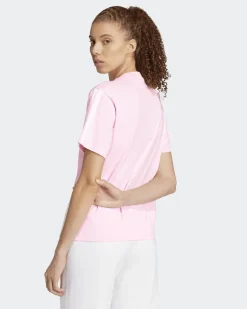 ADIDAS - T-SHIRT DONNA MEZZA MANICA ESSENTIALS 3-STRIPES ROSA CON BANDE BIANCHE- JM2398
