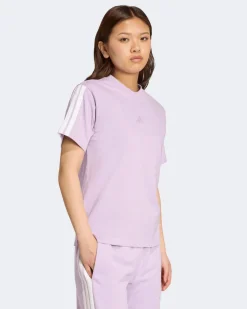 ADIDAS - T-SHIRT DONNA MEZZA MANICA ESSENTIALS 3-STRIPES LILLA CON BANDE BIANCHE-JV7362