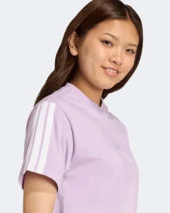 ADIDAS - T-SHIRT DONNA MEZZA MANICA ESSENTIALS 3-STRIPES LILLA CON BANDE BIANCHE-JV7362