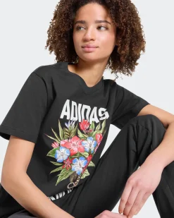 ADIDAS -  T-SHIRT MEZZA FARM FLOWERS NERA CON DETTAGLI FLOREALI DA DONNA, KR0281